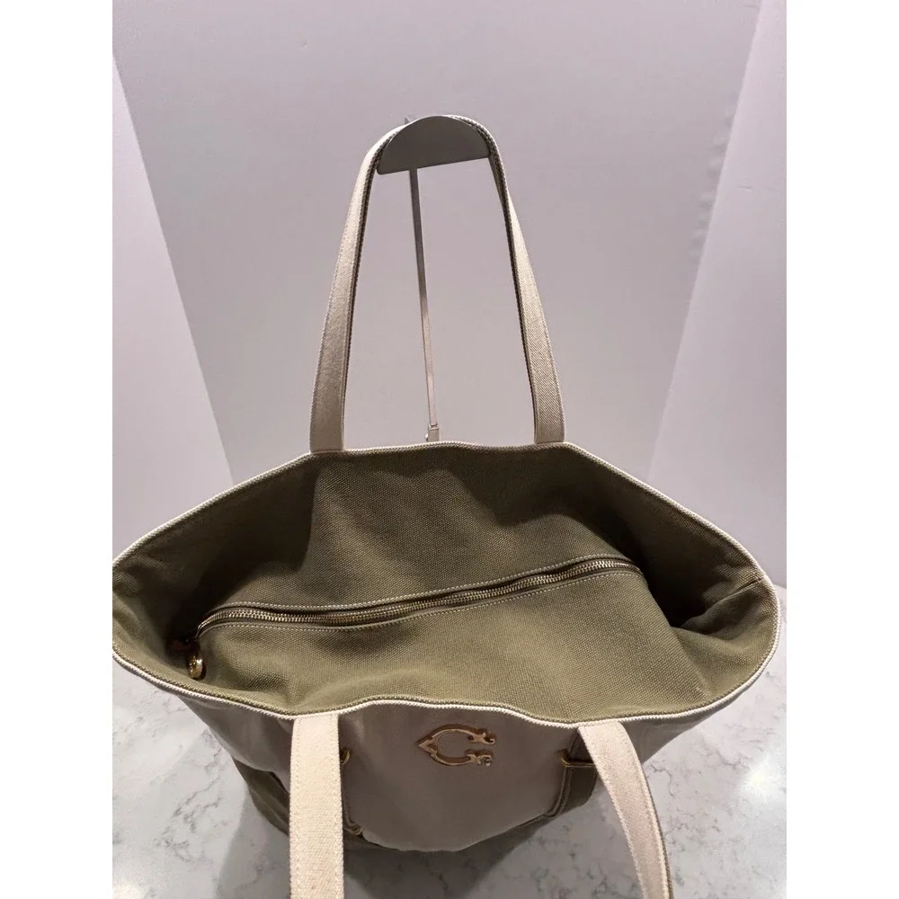 C Wonder Canvas‎ Colorblock Tote Bag Cream Olive Green Gold Logo Large Shopper